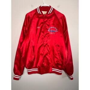 1980s Auburn Sportswear Red Bill's Auto Sales Classic Cars Satin Bomber Jacket L